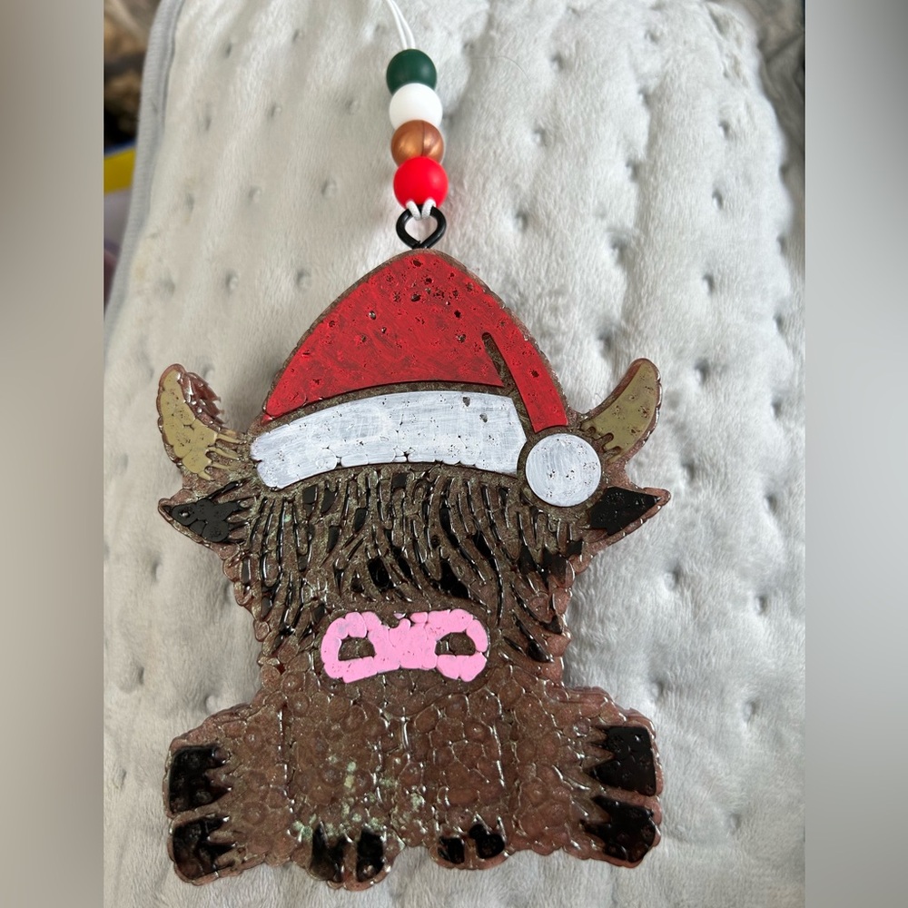 Citrus wreath highland cow Christmas car Freshie!